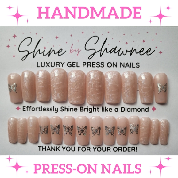 Handmade Luxury Press-On Nails | Sturdy & Reusable | ICY BUTTERFLIES - Picture 1 of 7